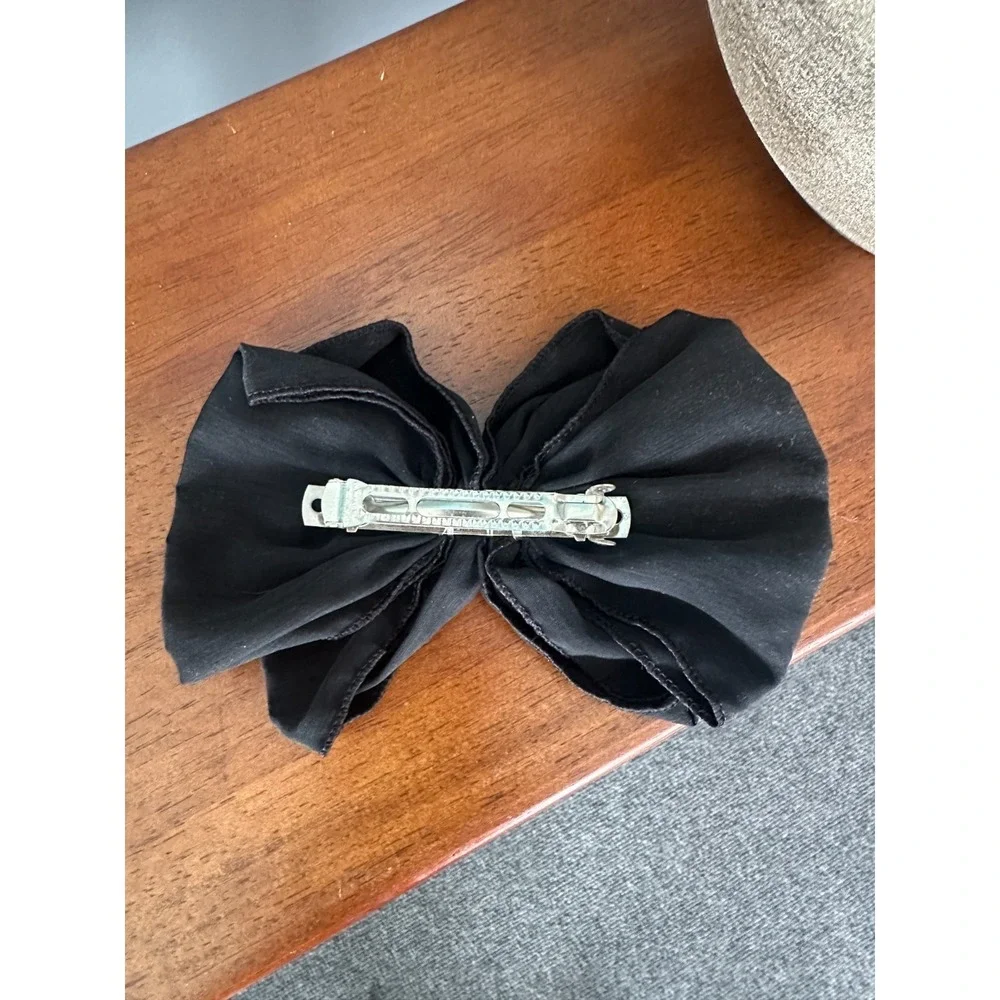 Vintage Cameo Bow‎ Hair Barrette Black Fabric Victorian Coquette Heirloom Taiwan